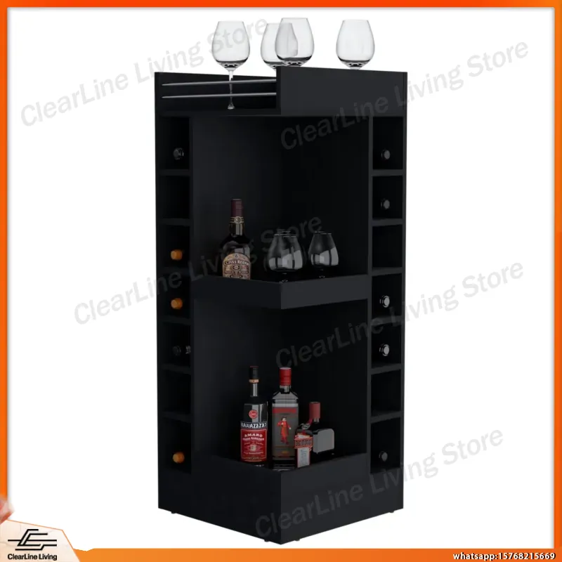 Wine Beer Rum - Mobile Bar Angolare Nero con Portabottiglie